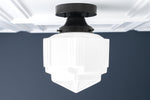 Cargar imagen en el visor de la Galería, Geotower Glass Art Deco Opal Glass Flush Mount Ceiling Light – Modern Deco Indoor Accent Light for Living Room
