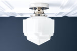 Cargar imagen en el visor de la Galería, Geotower Glass Art Deco Opal Glass Flush Mount Ceiling Light – Modern Deco Indoor Accent Light for Living Room
