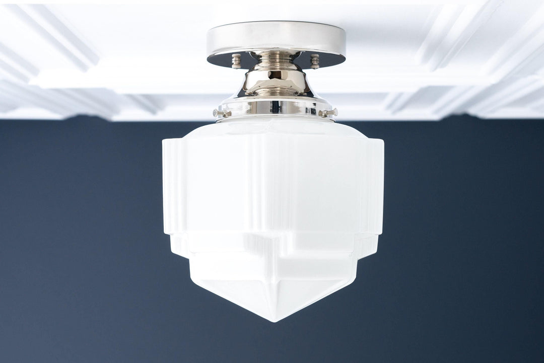 Geotower Glass Art Deco Opal Glass Flush Mount Ceiling Light – Modern Deco Indoor Accent Light for Living Room