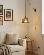 Load image into Gallery viewer, Textured Amber Glass Plug-In Swag Pendant