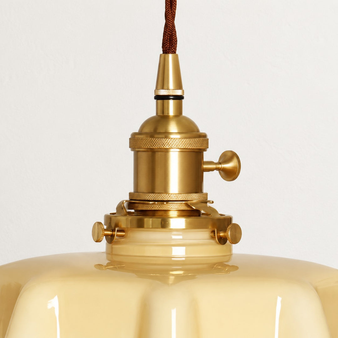 Pleated Glass Antique Brass Plug-In Swag Pendant