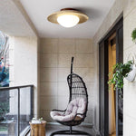 Load image into Gallery viewer, Japanese Round Yellow Travertine Shade Semi-Flush Mount Ceiling Light M12
