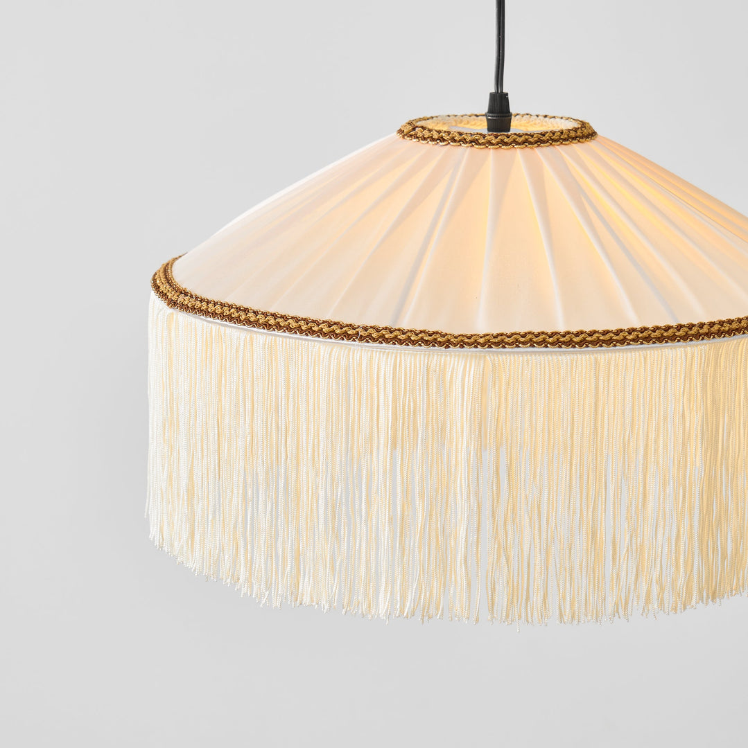 Beige Pleated Fabric Fringe Plug-In Pendant