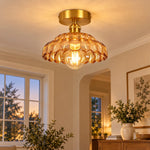 Bild in Gallery-Viewer laden, Vintage Brass Puff-Skirt Glass Ceiling Light
