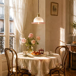 Charger l'image dans la visionneuse de galerie, small ruffled glass pendant light over a round dining table