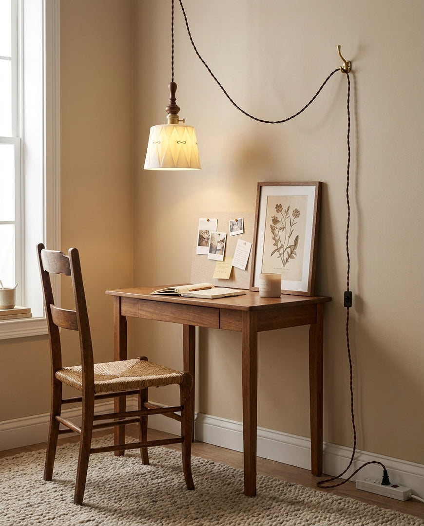 Wood Finial Ceramic Plug-In Swag Pendant