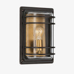 Cargar imagen en el visor de la Galería, Small bronze glass outdoor wall sconce with cage frame