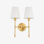Cargar imagen en el visor de la Galería, Two-head vintage brass wall light, Style B with fabric shades