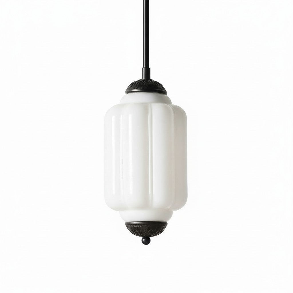 Lámpara colgante Eloise de vidrio lechoso festoneado de inspiración vintage: lámpara de acento moderna para cocina y dormitorio.