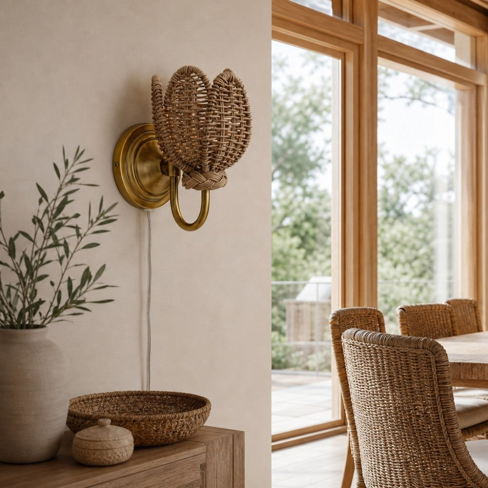 Retro Rattan Petal Wall Lamp