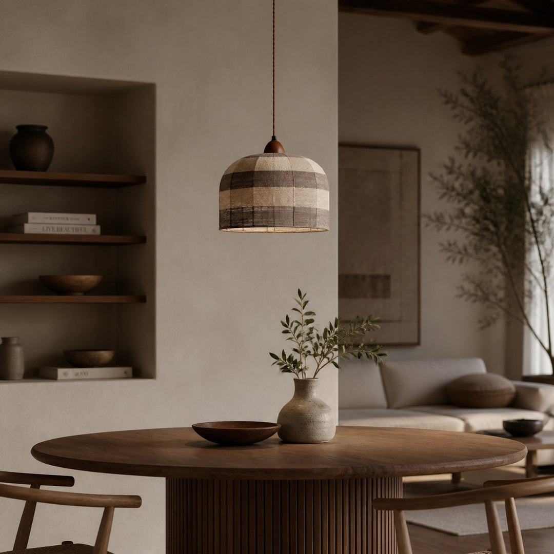 Walnut cup cotton thread pendant light in a warm dining nook