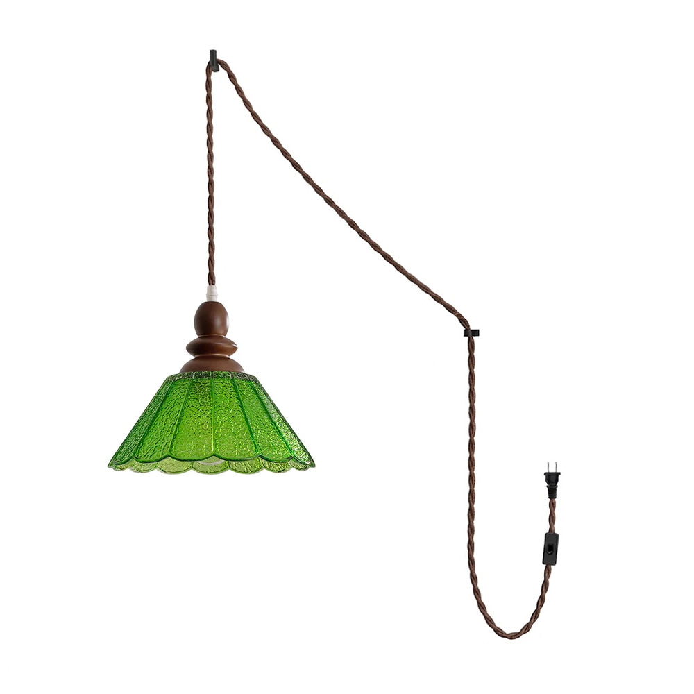 Natural Wood And Glass Plug-In Pendant