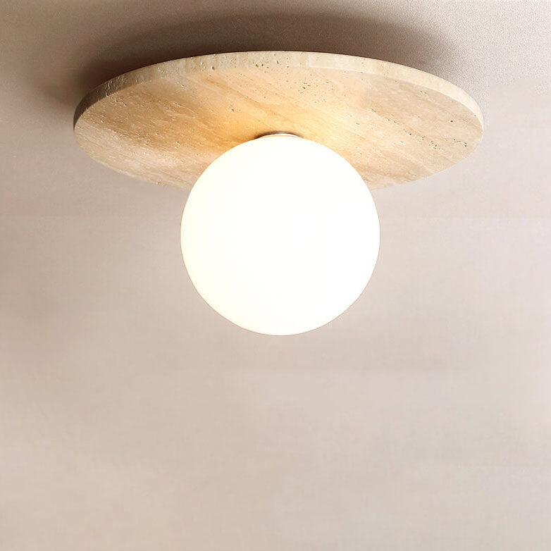 Japanese Round Yellow Travertine Shade Semi-Flush Mount Ceiling Light M12