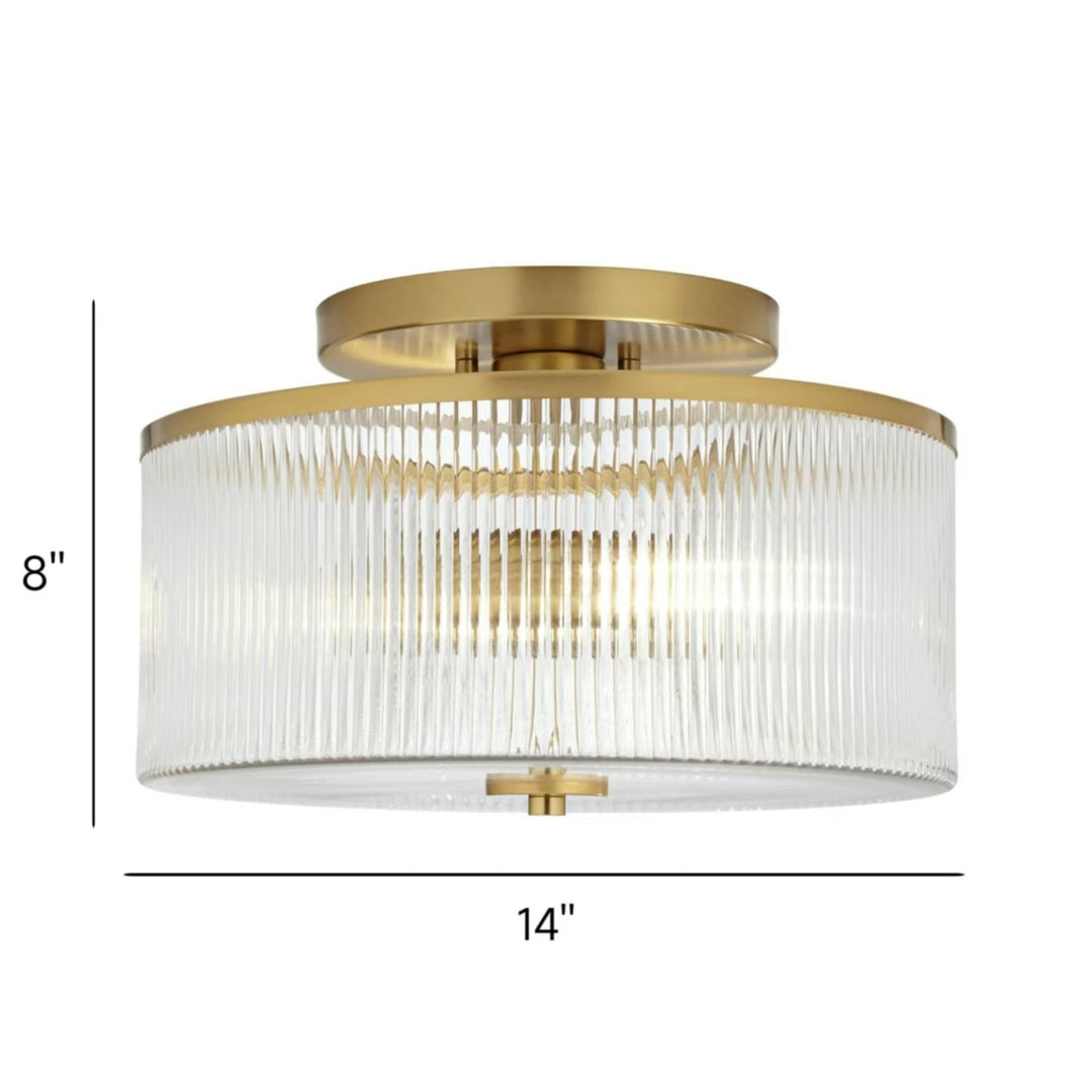 Plafonnier tambour en verre rayé - Luminaire de style campagnard