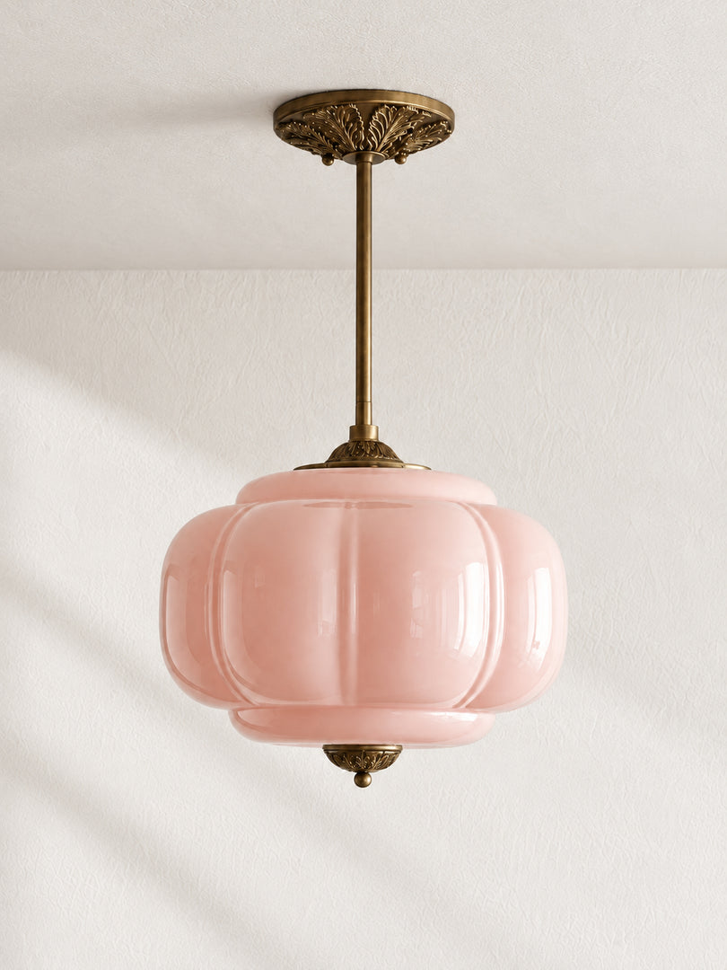 Eloise Scallop Vintage Milk Glass Semi Flush Mount Pendant Light
