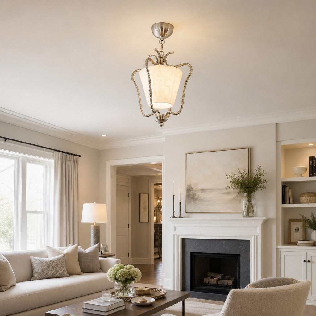 Plafonnier tambour en coquille Capiz milieu du siècle – Pour décoration de balcon et couloir