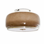 Load image into Gallery viewer, Amber brown glass Bauhaus flush-mount ceiling light on white background