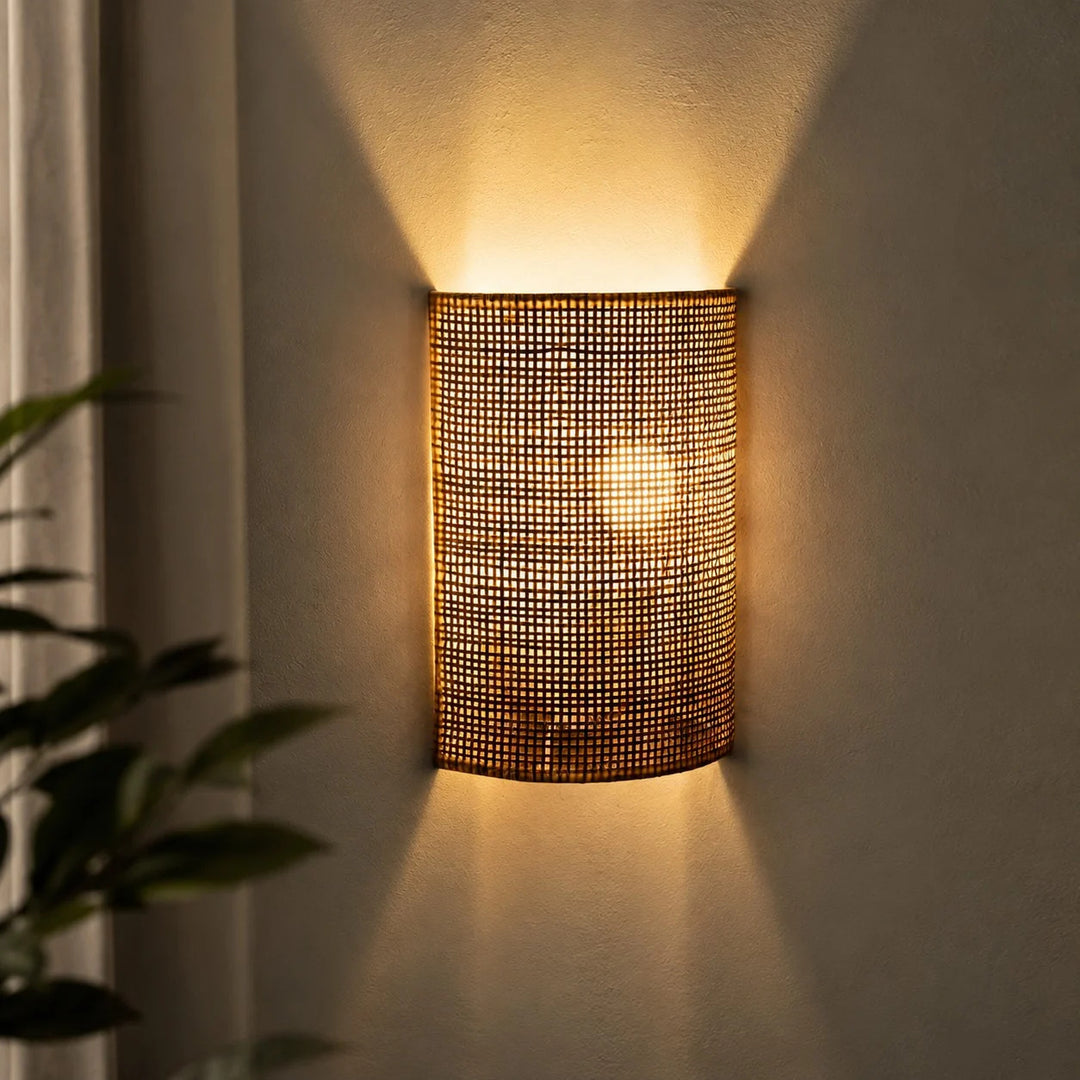 Japanese Rattan Wood Wall Sconce