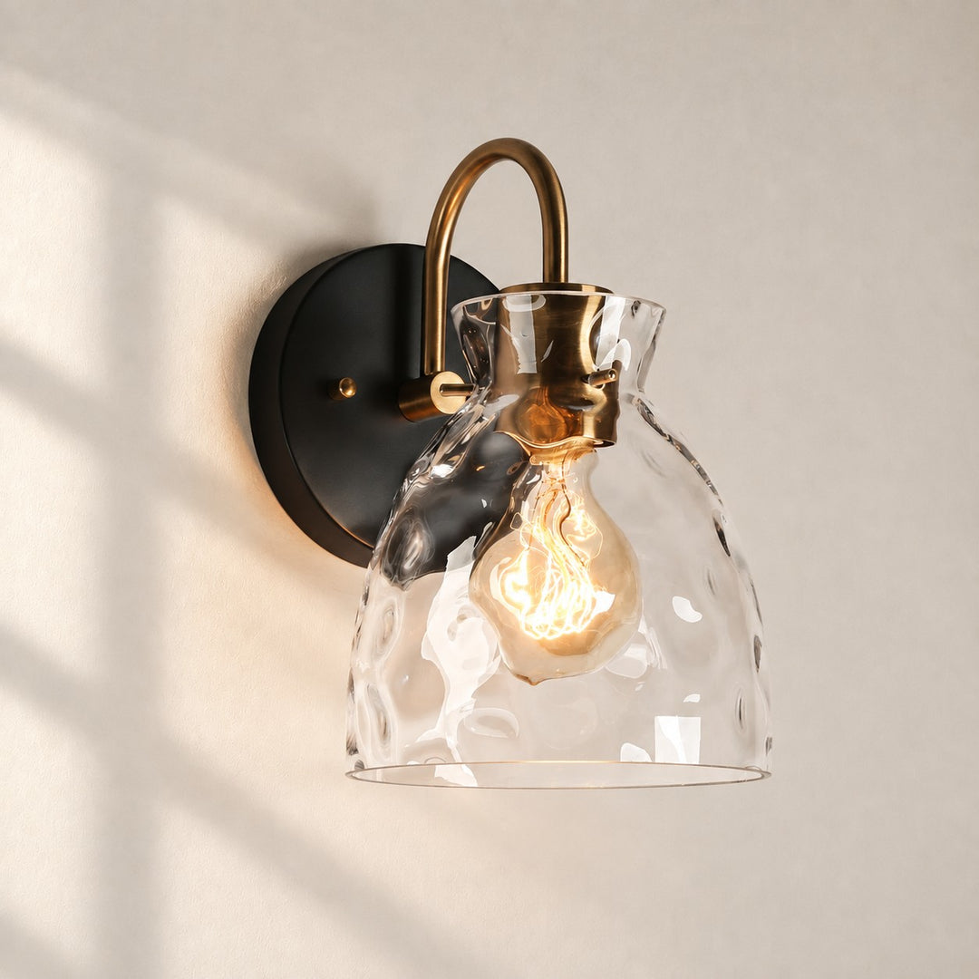 Textured Glass Armed Wall Sconce for Bathroom Lighting
