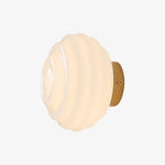 Cargar imagen en el visor de la Galería, White ribbed glass wall sconce with brass finish