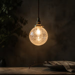 Load image into Gallery viewer, Crackled Glass Globe Brass Pendant Light
