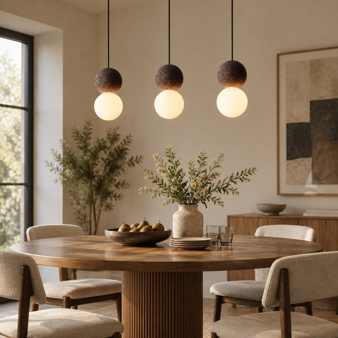 Textured Stone And Glass Plug-In Swag Pendant