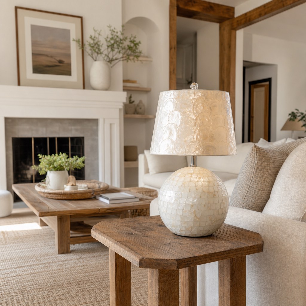 Lámpara de mesa con pantalla suave y estilo rústico costero para decoración de sala
