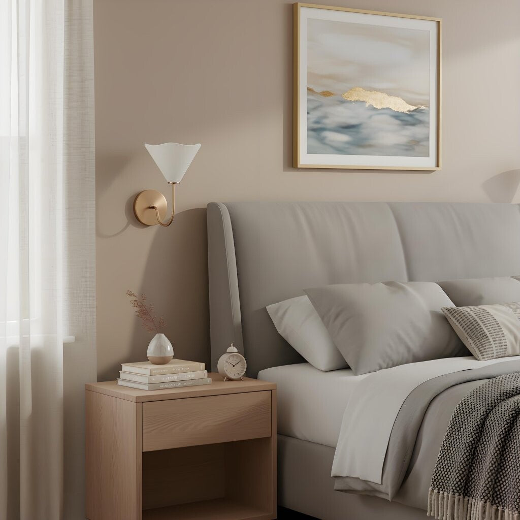 Kysara Soft Linen Shade Sculptural Minimal Wall Lamp for Bedside & Bathroom