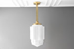 Cargar imagen en el visor de la Galería, Geotower Glass Opaline Globe Skyscraper Pendant – Art Deco Modern Indoor Accent Light
