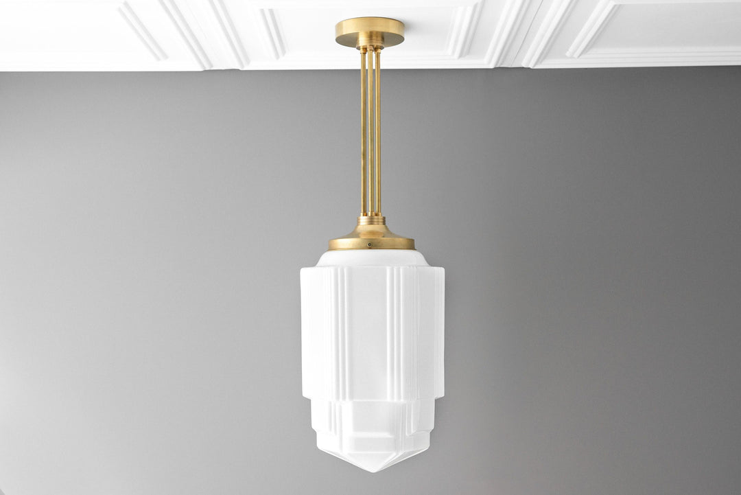 Geotower Glass Opaline Globe Skyscraper Pendant – Art Deco Modern Indoor Accent Light