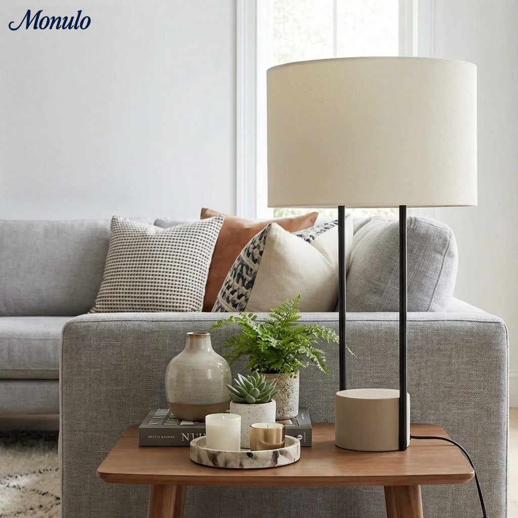 Luma Industrial Modern Table and Floor Lamp with Soft Fabric Shade - Contemporary Lighting for Home and Office