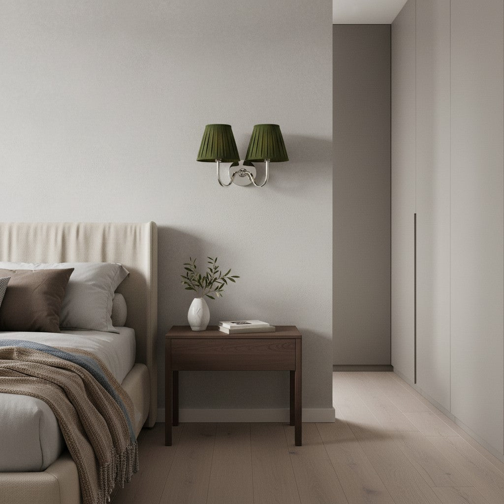 Aplique de pared Luvora con pantalla de tela y pantalla de tambor - Aplique plisado clásico