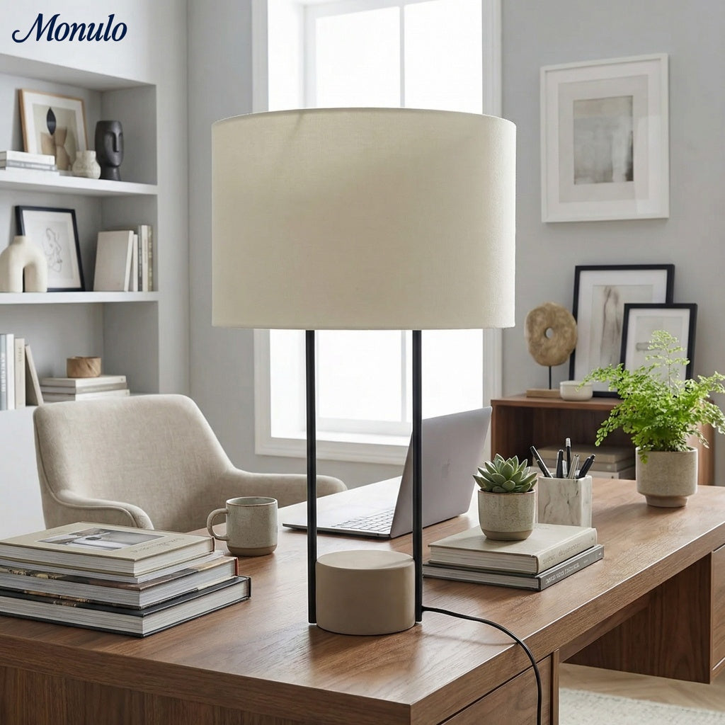 Luma Industrial Modern Table and Floor Lamp with Soft Fabric Shade - Contemporary Lighting for Home and Office