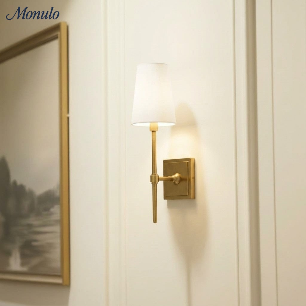 Rowan Elegant White-Linen Shade Wall Lamp – Retro Metal Wall Light for Bedroom & Hallway