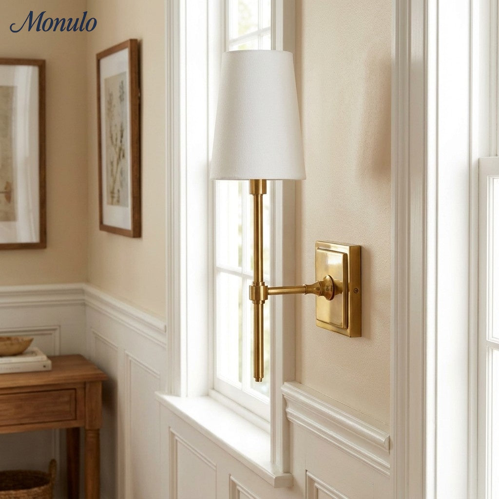 Rowan Elegant White-Linen Shade Wall Lamp – Retro Metal Wall Light for Bedroom & Hallway