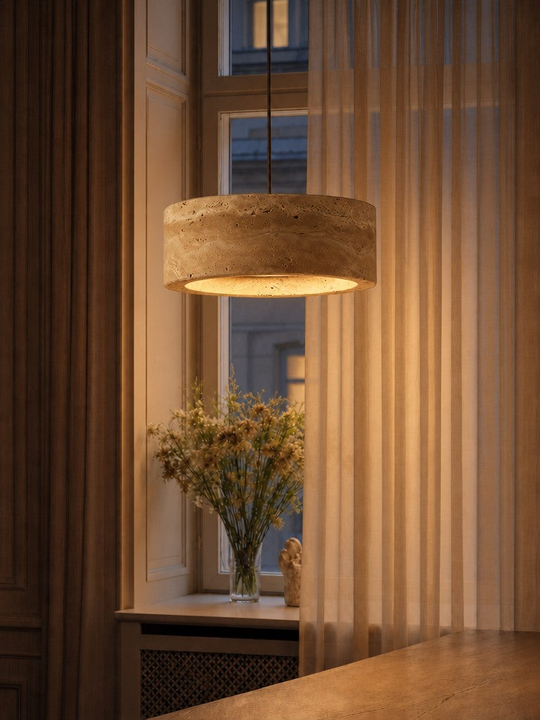 Kairis Travertine Natural Stone Pendant Light - Vintage Style Lighting for Dining and Living Spaces
