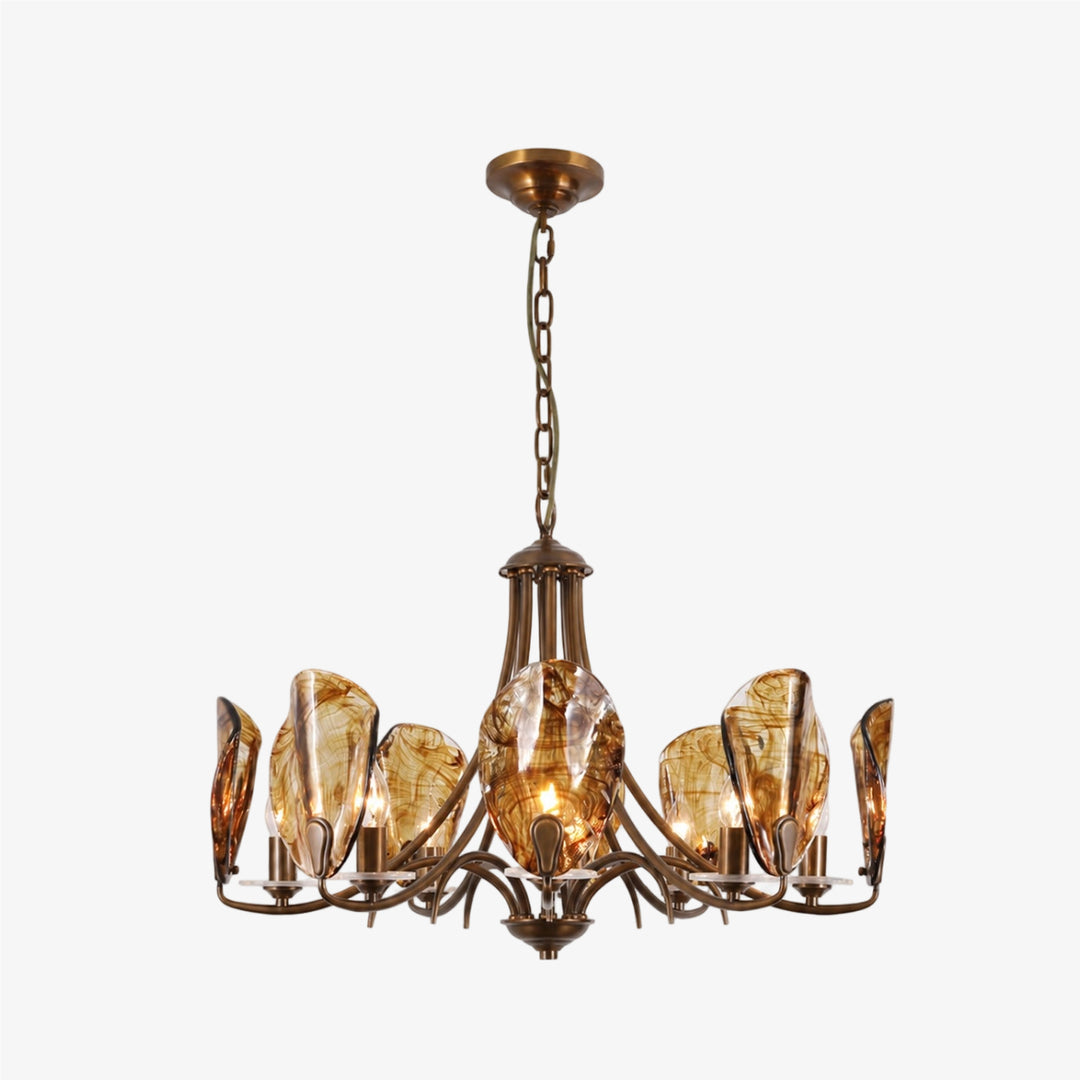 Amber Leaf Glass Brass Chandelier