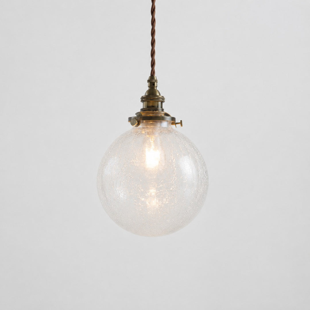 Crackled Glass Globe Brass Pendant Light