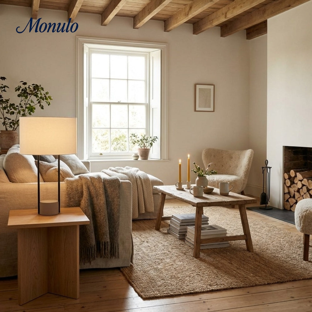 Luma Industrielle Moderne Tisch- und Stehlampe mit Weichem Stoffschirm – Zeitgenössische Beleuchtung für Zuhause und Büro