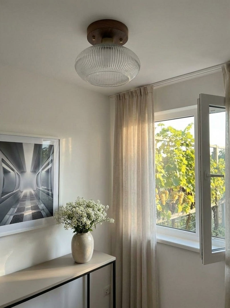 Soliro Minimalistische Kuppel Holz-Glas Deckenleuchte - Beleuchtung für Küche und Wohnzimmer