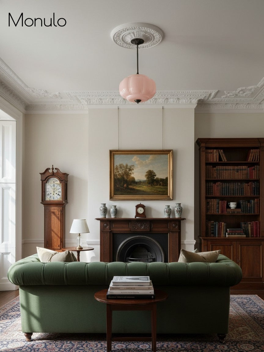 Vintage Milk Glass Semi Flush Mount Eloise Pendant Light