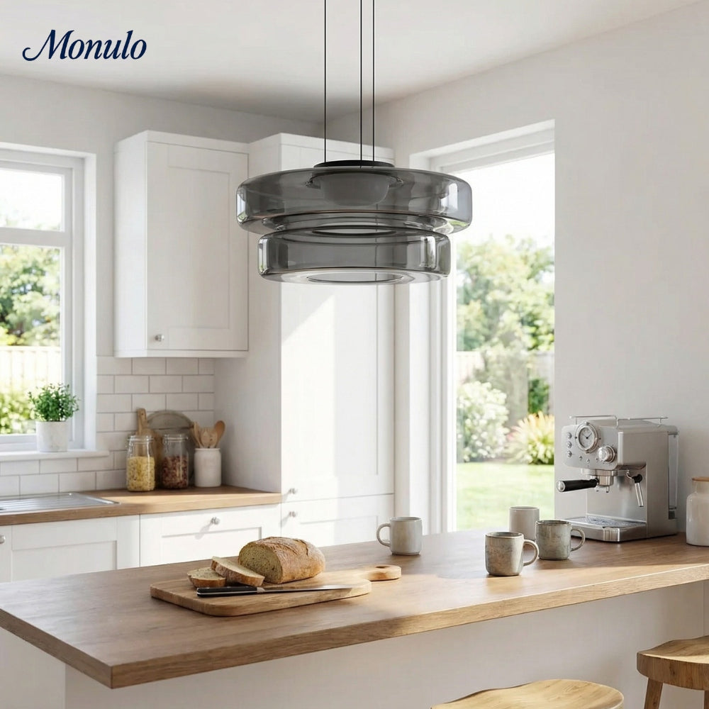 Lámpara colgante de vidrio con forma de disco apilado Verdoma Iluminación nórdica contemporánea para cocinas