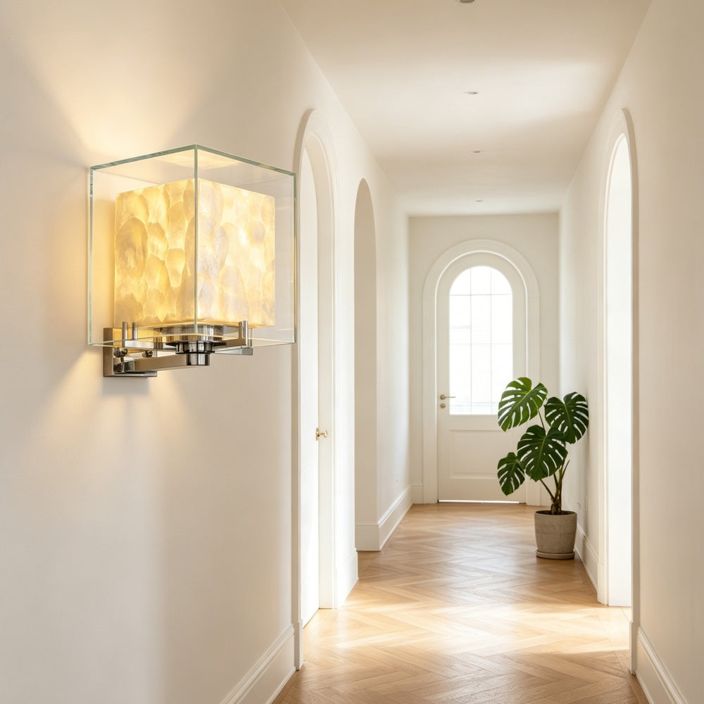 Beamira Mica Square Wall Lamp - Glass Shade Shell Decorative Wall Light for Hallway