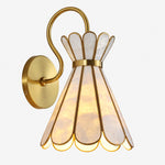 Cargar imagen en el visor de la Galería, Brass Band Hourglass Shade Capiz Petal Wall Light