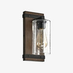 Cargar imagen en el visor de la Galería, Rustic seeded glass wall sconce with wood finish backplate