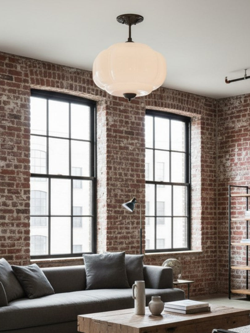 Vintage Milk Glass Semi Flush Mount Eloise Pendant Light