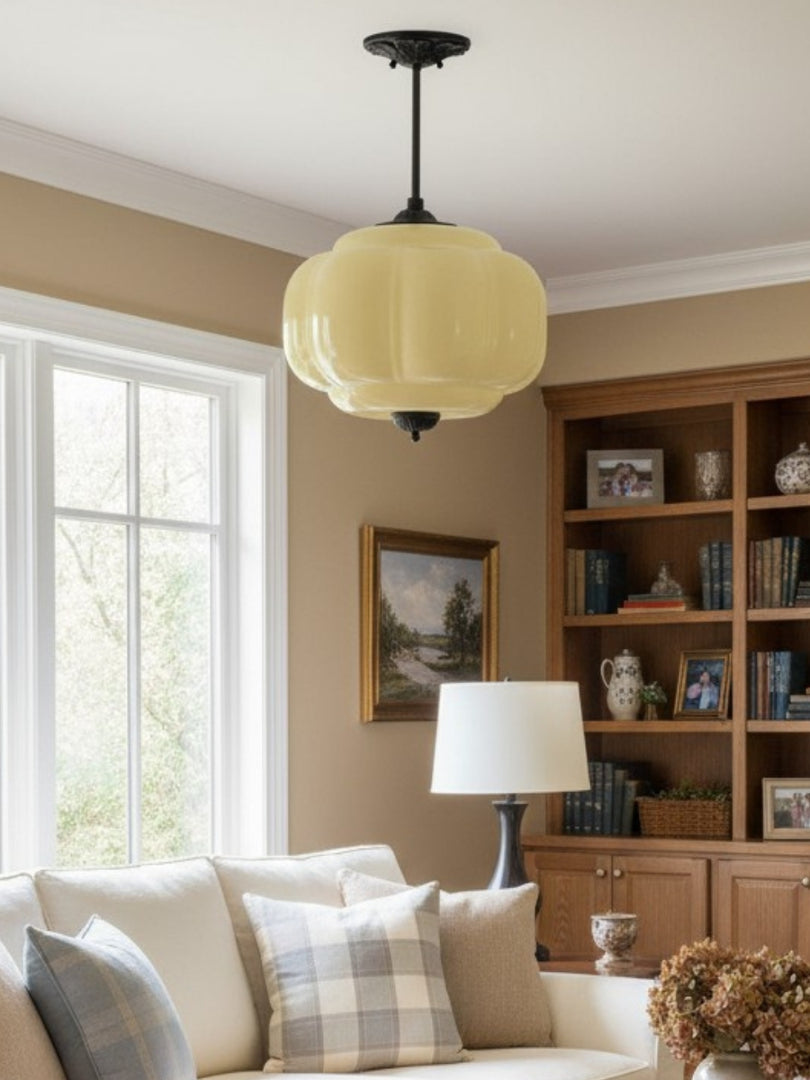 Vintage Milk Glass Semi Flush Mount Eloise Pendant Light