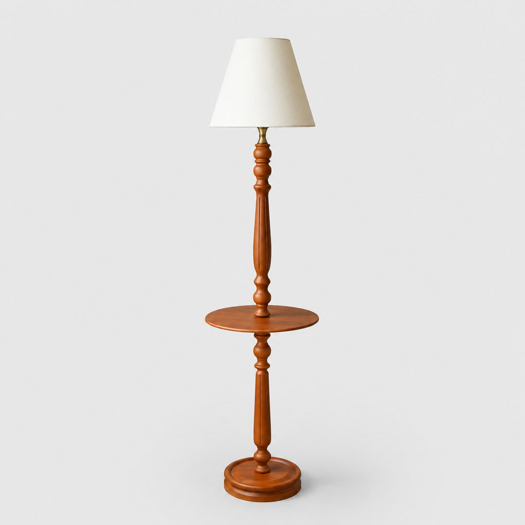 Vintage Solid Wood Floor Lamp with Optional Side Table
