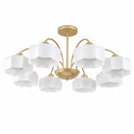 Load image into Gallery viewer, Gold and white 8-light chandelier on a white background