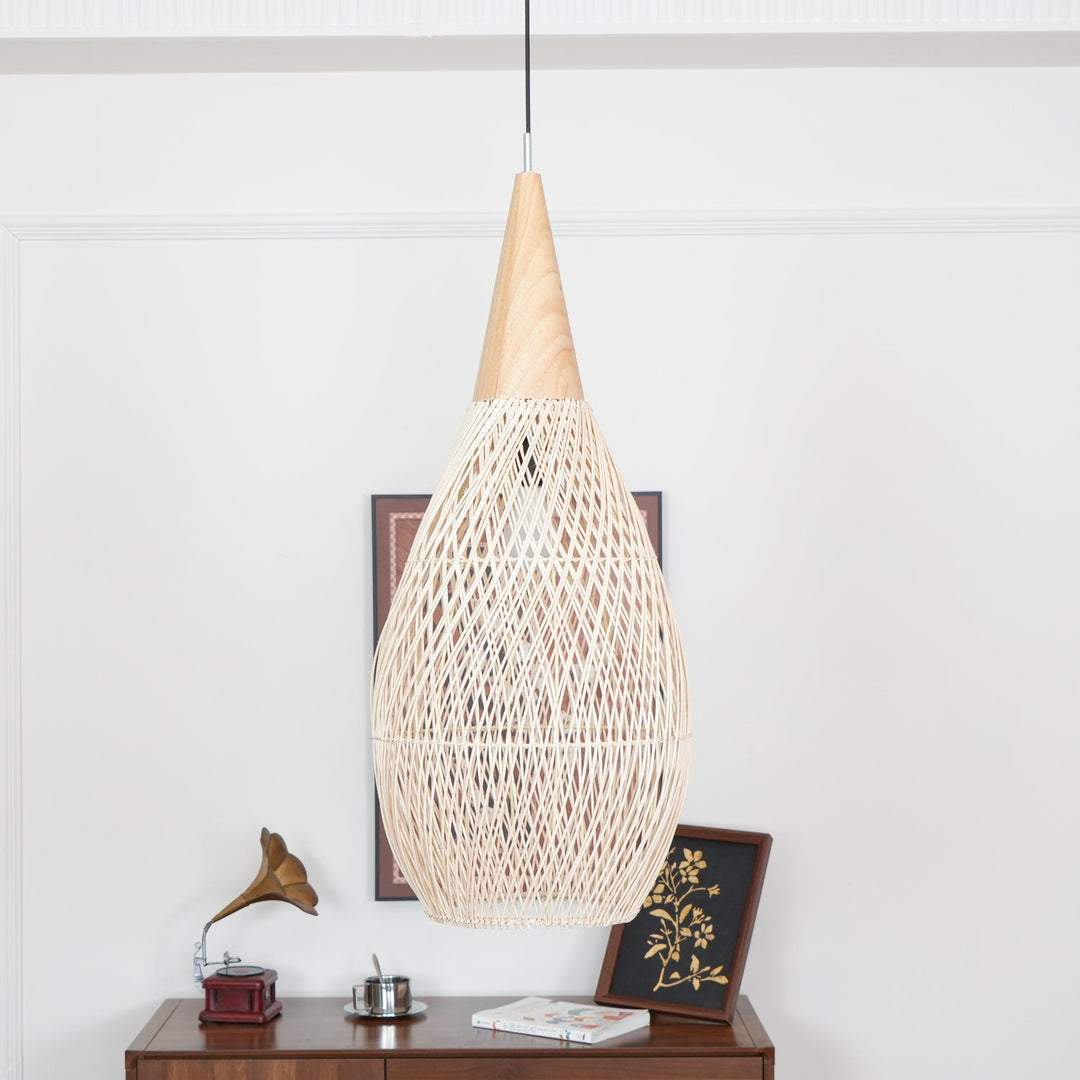 Woven Rattan Wood Plug-In Pendant Light